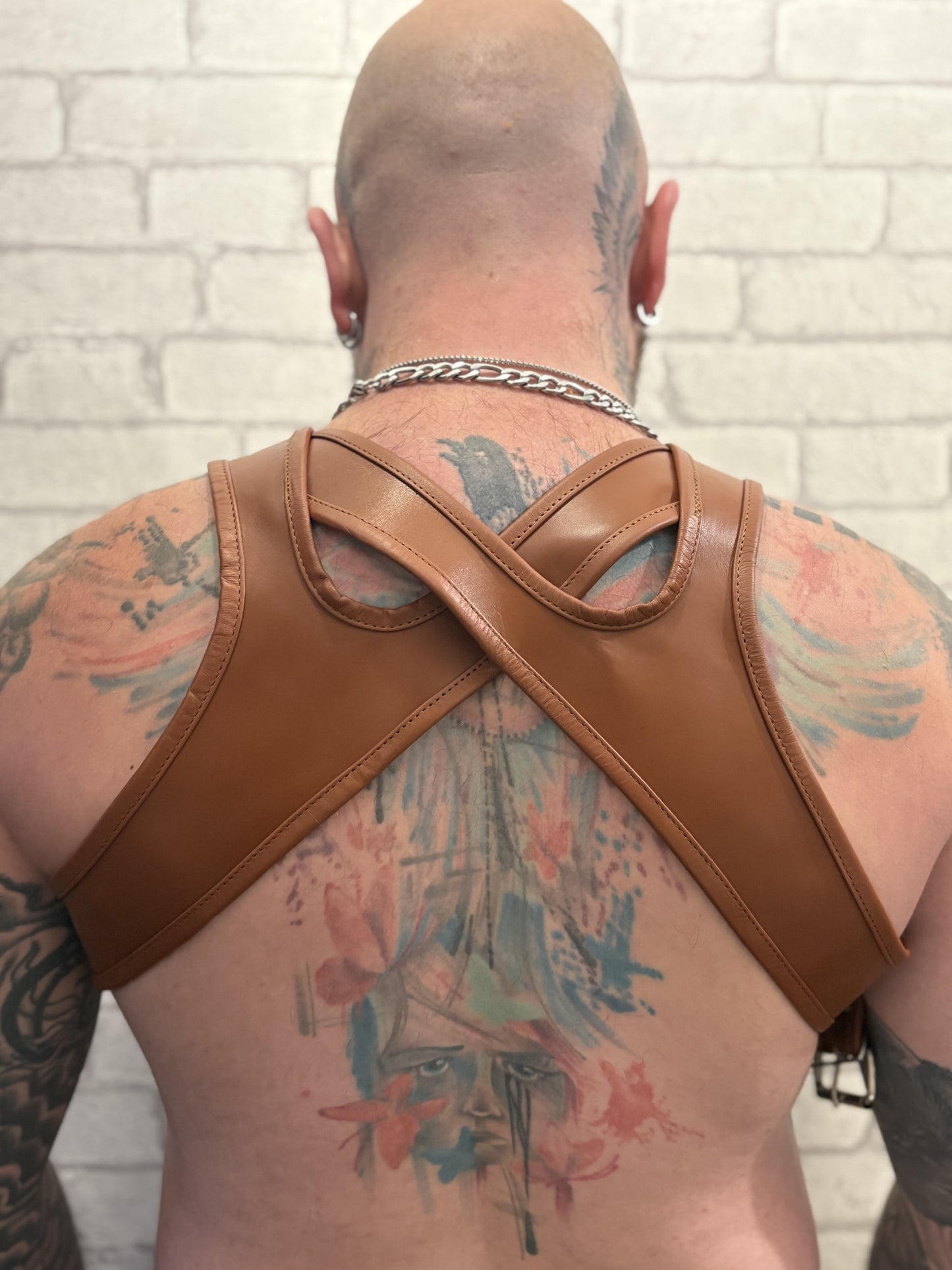 Men's Fetish Harness Tan Genuine Leather