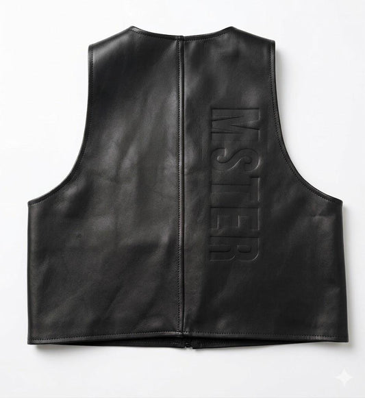 Black Cropped Leather Bartender's (Barman's) Vest