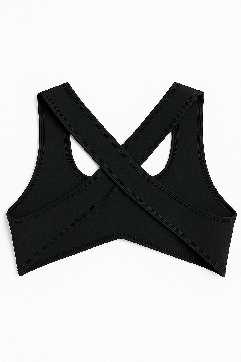 Black Harness with criss-cross straps on a white background