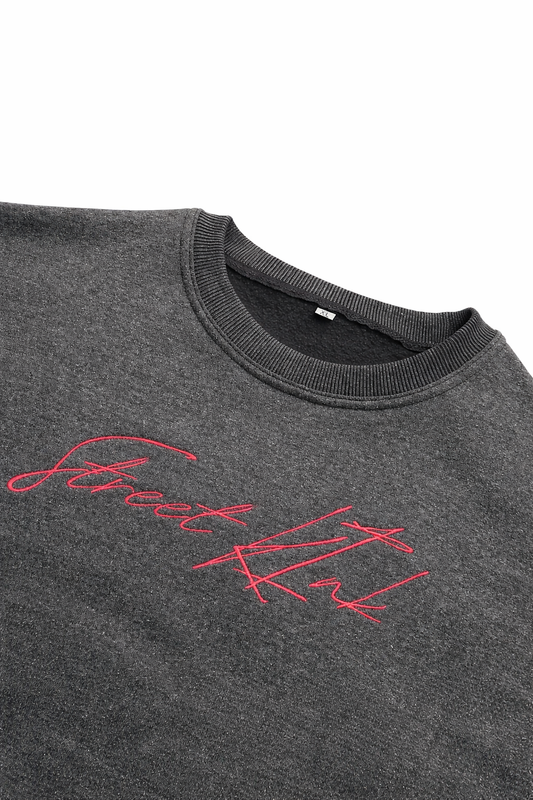 Cropped Cotton Fleece Vest Acid Wash Dark Grey