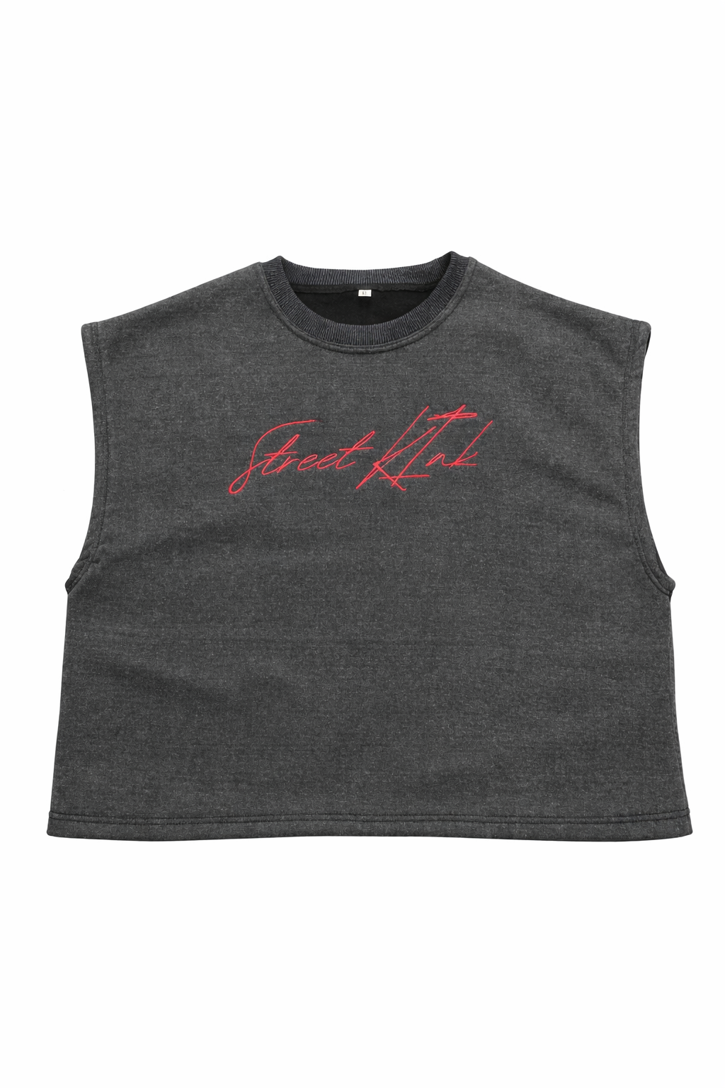 Cropped Cotton Fleece Vest Acid Wash Black