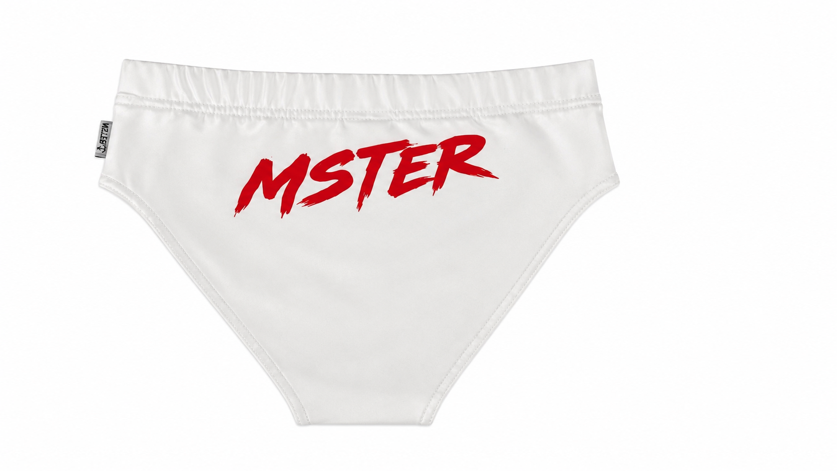 Mens Swimming Briefs white with red lettering