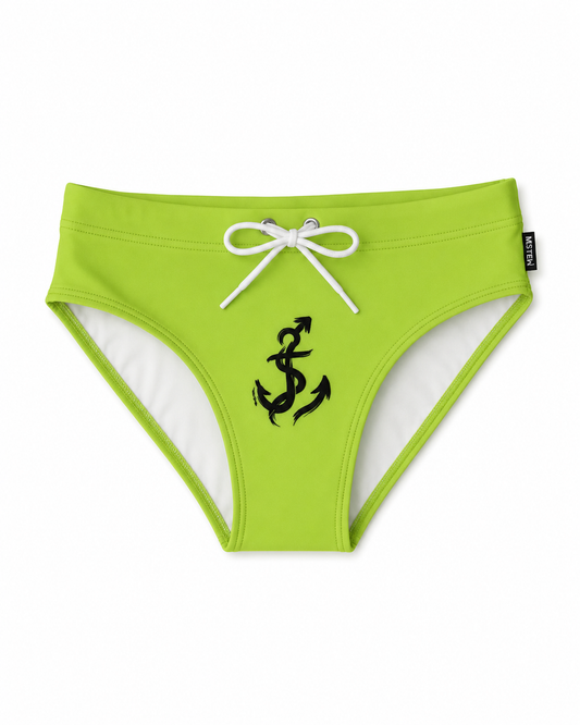 Men's Swimming Briefs Neon Green with Black Lettering