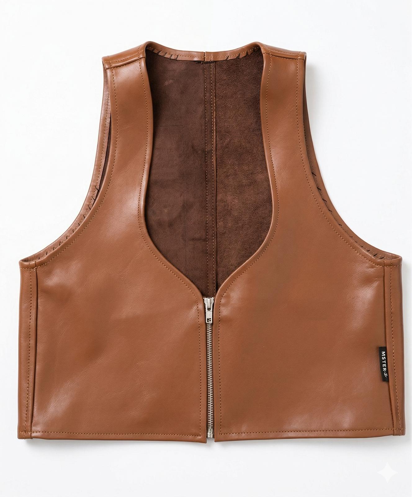 Tan Cropped Leather Bartender's (Barman's) Vest