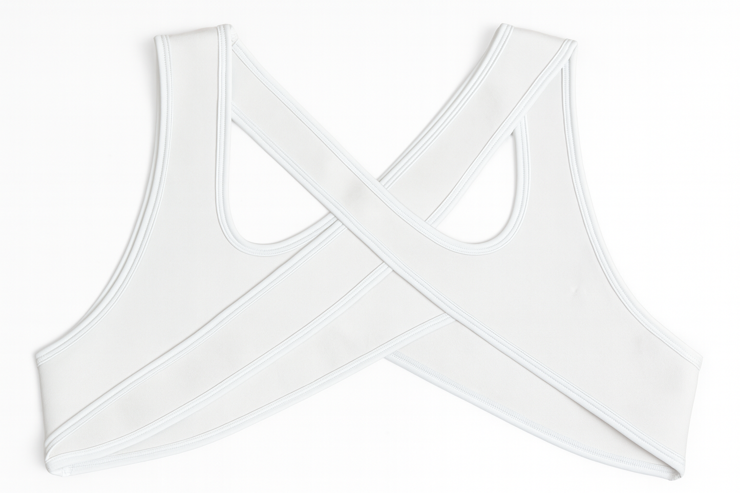 White fetish Harness with criss-cross design on a white background