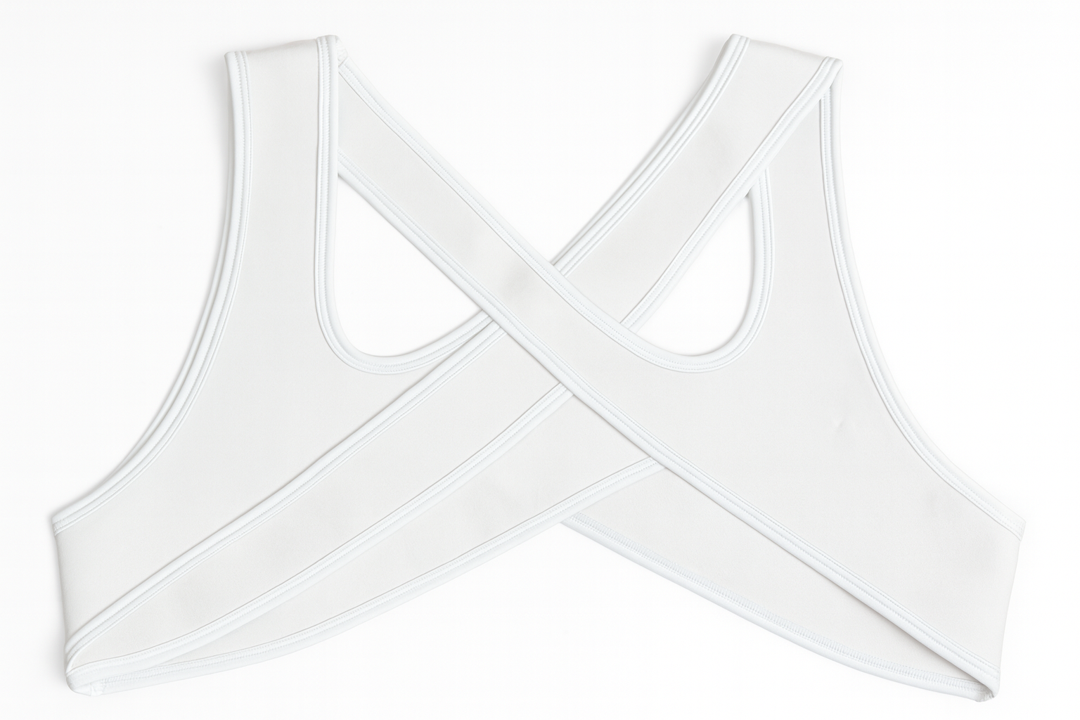 White fetish Harness with criss-cross design on a white background