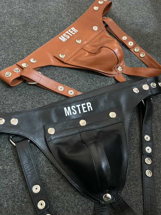 black and tan leather jockstrap adjustable